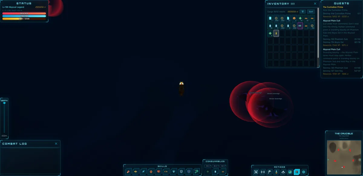 ABYSSAL — pilot a salvage submarine through the crushing depths, mining nodes and fighting leviathans.